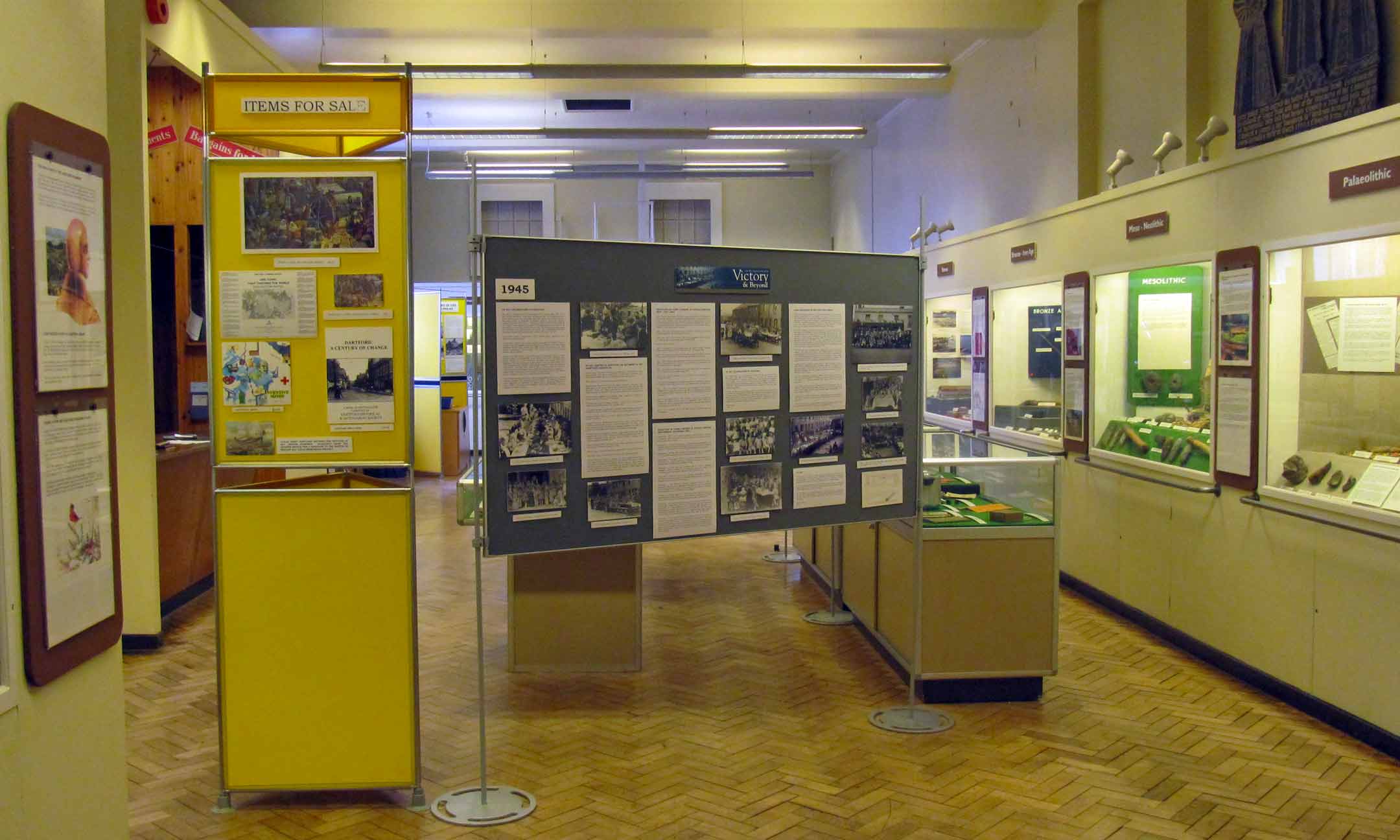 Display cabinets and board. 