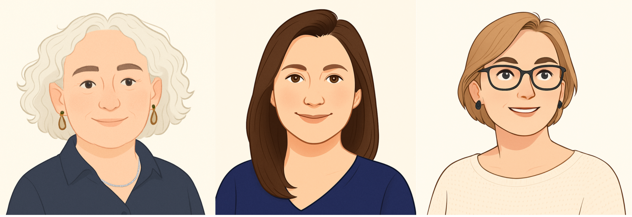 An illustration of the heads and shoulders of three white women, all looking towards.